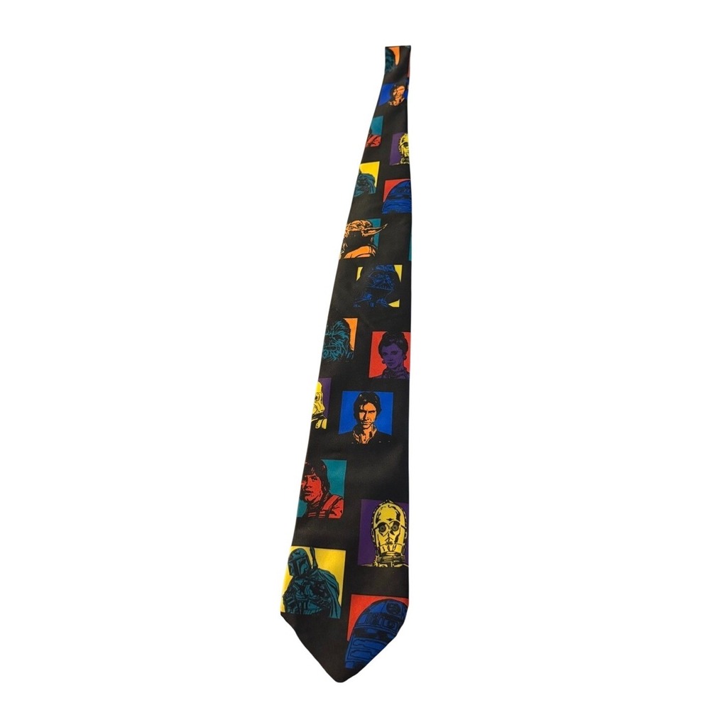 Vintage 1997 Star Wars Character Icons Pop Art Necktie WallyWear Black Multi